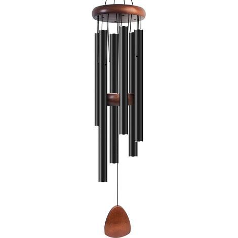 Carillon éolien en aluminium de 94 cm (37 pouces), créant une ambiance zen, idéal pour la décoration extérieure, le jardin et la terrasse. Carillon éolien noir classique avec pales noires. (1/4)