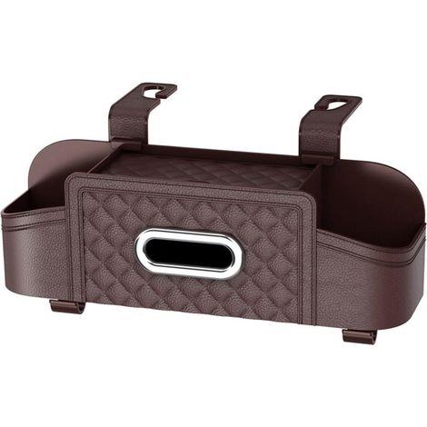 Boîte de rangement multifonction pour dossier de voiture, chiffon de nettoyage, porte-gobelet universel, rangement suspendu pour siège arrière, marron (1/5)
