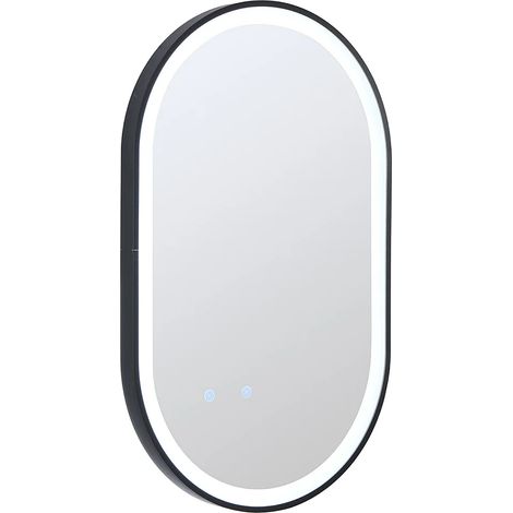 Miroir de salle de bain lumineux ovale anti buée avec contour noir - 60 x 90 cm - ALARICO (1/5)