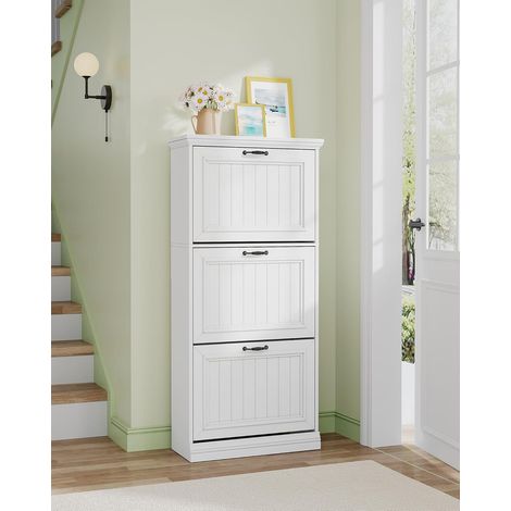 Meuble à Chaussures à 3 Abattants, Armoire à Chaussures Étroite, Séparateur Réglable, 16-18 Paires, Grande Capacité pour Entrée, Couloir,Blanc (1/5)