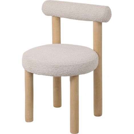 Chaise design beige assise douce en bois et tissu cosy - beige bouclette bois clair (1/3)