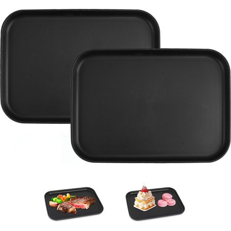 Plateau de Service,2 PCS Plateau de Service Antidérapant Rectangulaire Noir Petit Plateaues Plastique pour Repas Lit Machine à Café Plateaus Coulissant et Plateaus Traiteur Réutilisable (1/5)