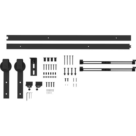 Kit de puerta corredera suave y silenciosa para paredes de madera y hormigón, 183 cm, acero, negro.