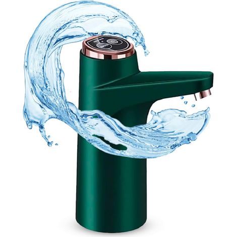 Distributore d'acqua NK - Indicatore LED, batteria ricaricabile USB da 1200 mAh, materiale in silicone, compatibile con da 4,5L 5L 7,5L 10L 11,3L 15L 18,9L - adattatore da 3,8 e 4,8cm - (Verde) (1/5)