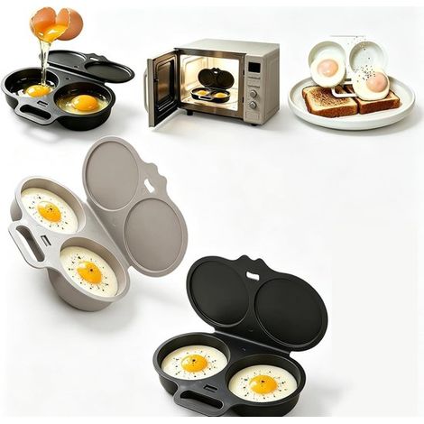 Cuiseur à œufs - 2 pièces - Cuiseur à œufs pour micro-ondes - Double support - Cuiseur vapeur pour œufs - Œufs pochés - Cuiseur à œufs pochés - Résistant à la chaleur - Cuisson rapide - 16 x 12 x 3 cm (1/5)
