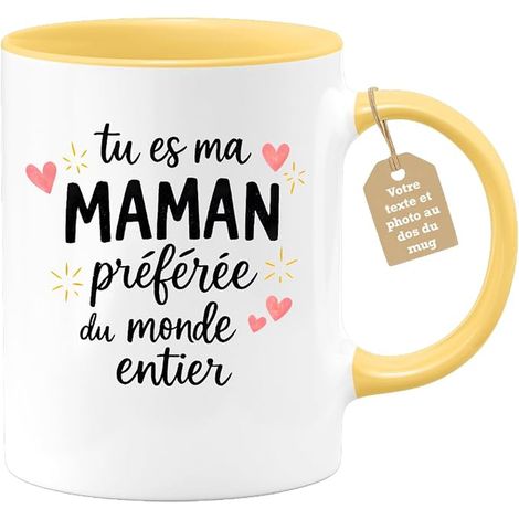 Café-Croissant - Mug Personnalisé Maman Texte Photo - Tasse Fête Des Mères Tu Es Ma Maman Préférée Du Monde Entier - Cadeau Drôle Mamounette - Jaune/céramique (1/4)