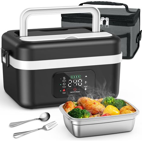 Kabellose, beheizbare Lunchbox (1000 ml)  Lunchbox mit 16000-mAh-USB-C-Akku  6 Temperaturstufen, Timer, Warmhaltefunktion  Ideal für Büro, Baustelle und Auto