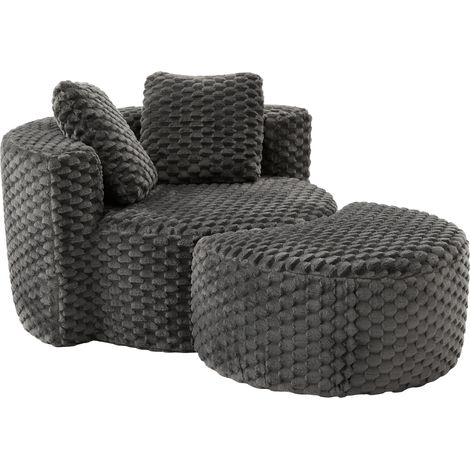 Sillón relax comprimido con reposapiés de tela gris oscuro 130x115x84 cm MODENUIT (1/5)