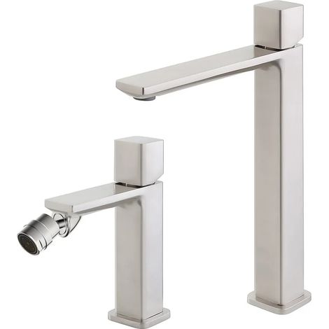 Set di rubinetti lavabo alto e bidet color nichel con piletta Lotus (1/5)