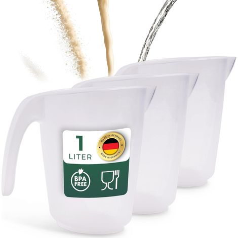 Novaliv Lot de 3 tasses à mesurer 1 L, tasses à mesurer 1000 ml transparentes avec échelle g/ml claire pour liquides, farine et sucre, fabriqué en