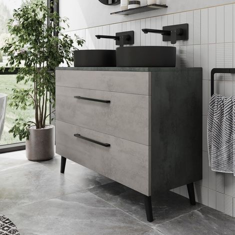 Bathroom Vanity Unit Double Basin Sink Cabinet Drawer Soft Close Grey 1000mm (1/5)