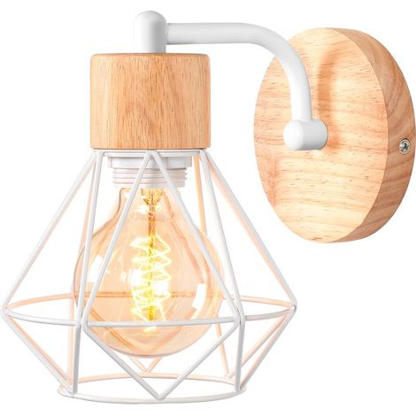 Applique Murale Rétro E27 Lampe Murale Vintage En Fer Et Bois Rétro Cage Design Blanc Lampe Murale Interieur Pour Salon Chambre Cuisine Couloir (1/5)