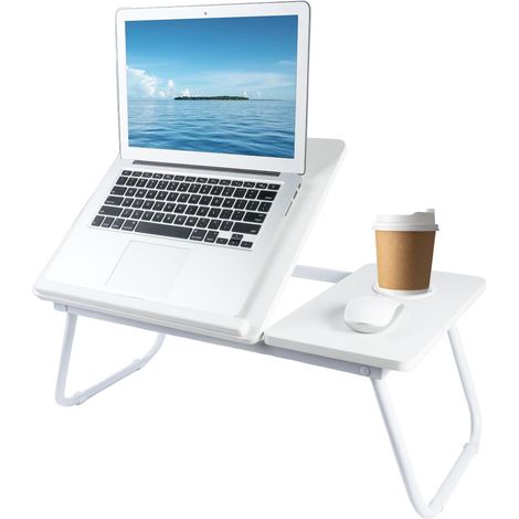 YORKING ragbarer Laptop-Ständer aus Bambus mit verstellbarer Höhe und Betrachtungswinkel, Laptoptisch mit Schublade für Bett, Sofa oder Boden (Modell C, Weiß) (1/5)