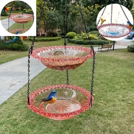 Zweistöckiges hängendes Vogelbad/Futterhaus für den Außenbereich Hängendes Futterhaus Futterstelle für draußen als Garten und Terrassendekoration (1/5)