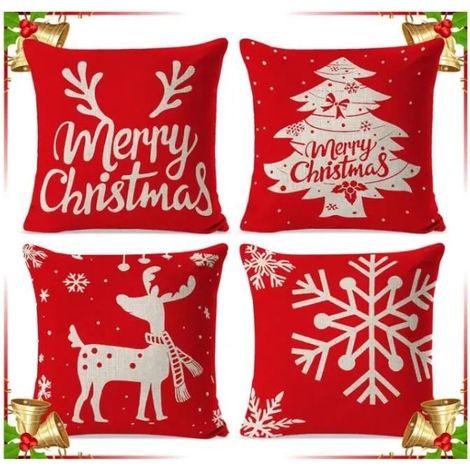 Housse de coussin - Noël - Rouge - 45x45cm - Lin - Design Contemporain (1/4)