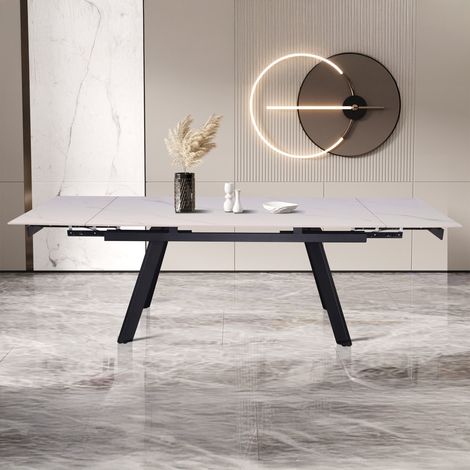 HERA Table extensible en pierre frittée blanc pieds en métal noir 160-240 cm (1/5)