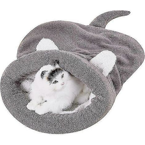 Sac de couchage doux en polaire pour chat, lit chaud et lavable pour animaux de compagnie, niche pour chat grise, 50 x 40 cm (1/5)