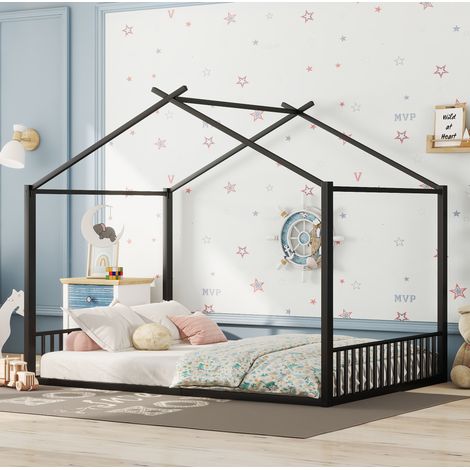Hausbett 140x200 cm schwarz aus Metall mit stabilem Rahmen und einfachem Design (1/5)