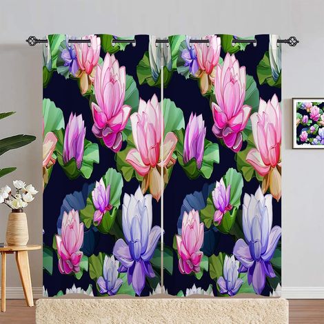 Rideau Occultant Aquarelle Lotus Fleur Rideau Thermique Isolant Tenture Opaque à Oeillets Draperies Intérieurs pour Maison Chambre Salon 2 Panneaux L 140 x H 280 cm - 140L X 280H cm (2 Panneaux) (1/5)