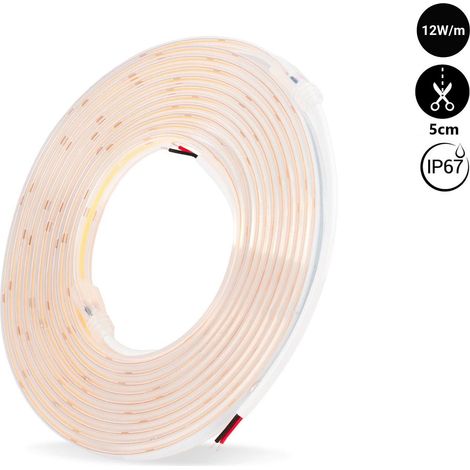 COB LED-Streifen 24V DC - 12W/m - 10 mm - IP67 - 5 Meter Rolle -