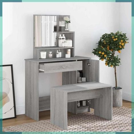 820494 Coiffeuse avec miroir Sonoma gris 86,5x35x136 cm (1/5)