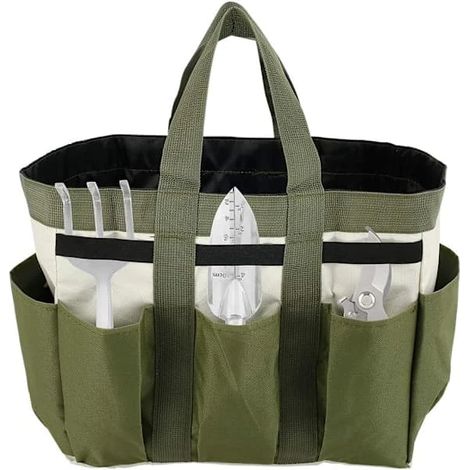 Sac porte-outils de jardin en tissu Oxford robuste avec 8 poches, organisateur de jardin multifonctionnel et réutilisable...