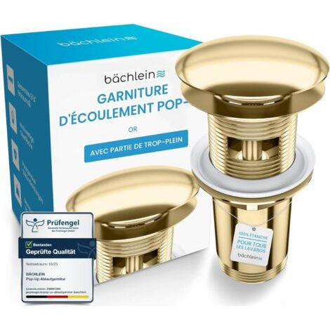 Universal Waste Fitting with Overflow for Washbasins and Sinks – Gold Pop-up Valve – 3 Gaskets for All Types of Washbasins Included, Drain Valve – Installation with Instructions (1/5)