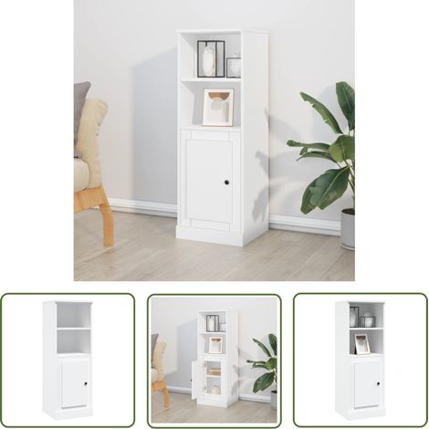 The Living Store Buffet haut blanc 36x35,5x103,5 cm bois d'ingénierie - Buffet Design Moderne - Buffet Blanc - Meuble Rangement Cuisine - Buffet Salon - Buffet Industriel (1/5)