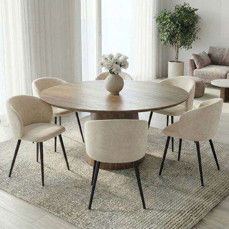Lote de 6 sillas de comedor KIRA de terciopelo color crema