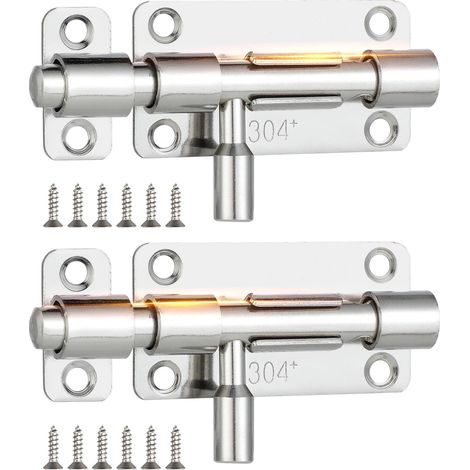 2 Pcs Loquet Porte en Acier Inoxydable 304 – Verrou Coulissant pour Porte, Fenêtre, Portail et Garage – Installation Horizontale ou Verticale avec 12 Vis (1/5)