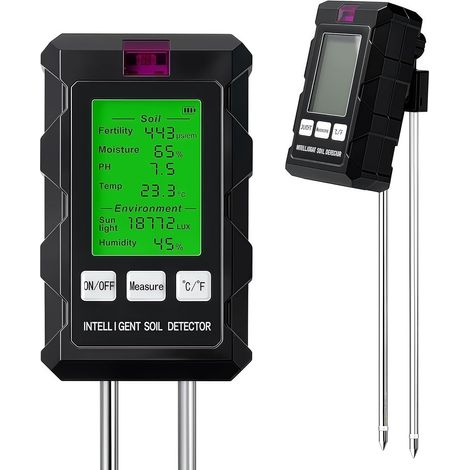Misuratore di umidità del terreno intelligente 6 in 1 con schermo ruotabile a 90°: un misuratore intelligente di pH, umidità, luce, temperatura, fertilità e umidità dell'aria. Ideale per piante da int (1/5)