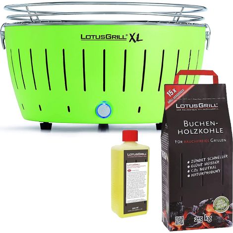 Barbecue Verde XL con Batterie e Cavo di Alimentazione USB + 2.5Kg di Carbonella di Faggio + Gel Combustibile 500ml -Lotus Grill (1/4)