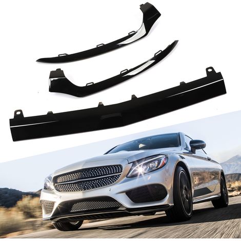 Satz mit 3 unteren Zierleisten für die Frontstoßstange (vor Facelift) für Mercedes-Benz C-Klasse W205 AMG Line (2015–2018) – Schwarz glänzend (1/5)