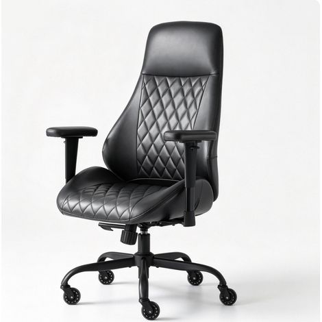 Silla de oficina ergonómica negra con respaldo alto, altura regulable y ruedas (1/4)