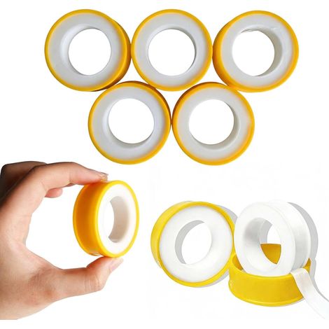 Ruban Étanchéité Plomberie, Ruban Haute Densité pour Robinets, Antifuite et Résistant, Universel pour Raccord Fileté, 5 Rouleaux, 12 m x 12 mm x 0.075 mm (1/5)
