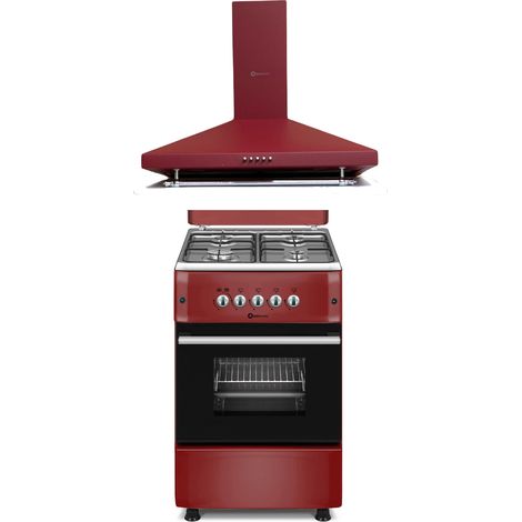 SOLTHERMIC COMBO PACK ROJO BURDEOS COCINA GAS F5S40G2IR + CAMPANA H60P ROJO BURDEOS
