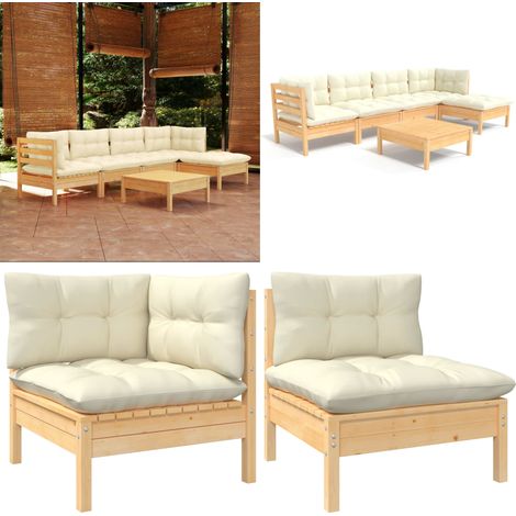 6-tlg. Garten-Lounge-Set mit Creme Kissen Kiefernholz - Garten Lounge Set - Kiefernholz Möbel - Outdoor Furniture - Loungemöbel - Gartengeräte - Home & Living (1/5)