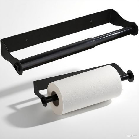 Porte-rouleau d'essuie-tout mural sans perçage - Décoration de cuisine et accessoires de cuisine - Noir - 32 cm (1/5)