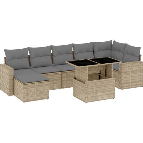 Set de sofás de jardín y cojines 8 piezas ratán sintético beige vidaXL (1/5)