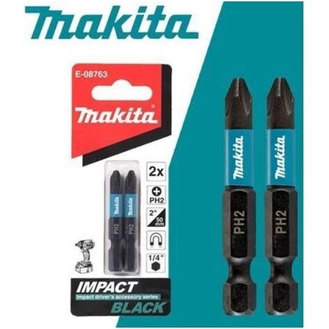 Makita E-08763 1/4 in effect Black Impact Screwdriver Tips PH2 Length 50mm 2 Pieces Screwdriver Phillips Magnetic Head Pieces tools (1/5)