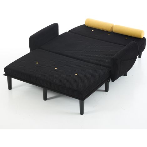 Canapé 2 places en velours côtelé noir pour le salon, convertible en lit de jour et fauteuil relax avec rangement. (1/5)