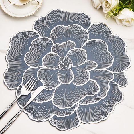 Lot de 6 sets de table ronds 38 cm motif fleurs argentées en PVC ajouré imperméables antidérapants et lavables (1/5)
