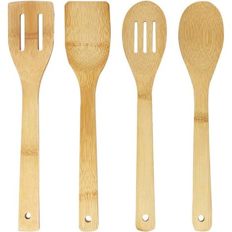Utensili da cucina in bambù: 4 utensili da cucina in bambù robusti ed eleganti: cucchiaio di legno, spatola di bambù, mestolo forato, schiumarola. (1/5)