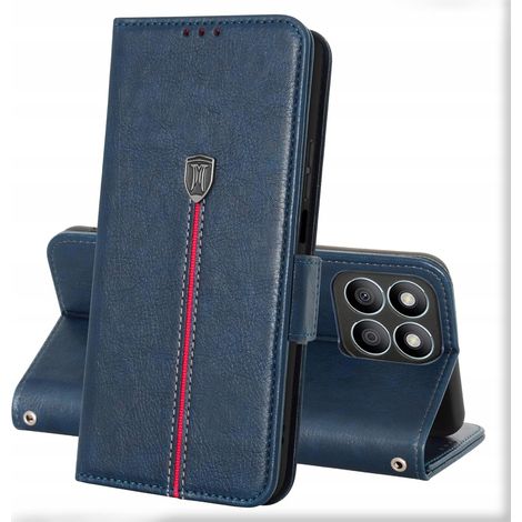 Funda tipo cartera de piel para Honor X8b con soporte magnético, color azul. (1/2)