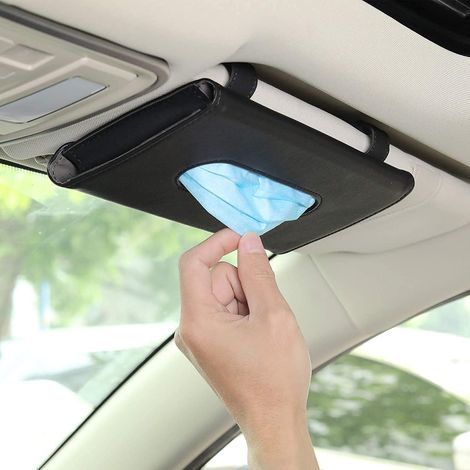 Boîte à mouchoirs monobloc pour pare-soleil de voiture, porte-mouchoirs en cuir (noir) (1/5)
