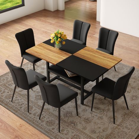 DESMIU Table de salle à manger rectangulaire avec rangement ouvert, 4 chaises, salon et cuisine, moderne (1/5)