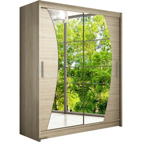 Armario Closico Camera X, Roble Sonoma, 200x150x58cm, Puertas de armario: Correderas, Número de estantes: 5