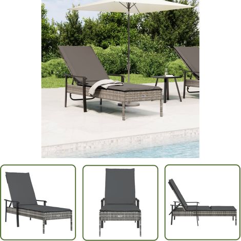 The Living Store Sonnenliege mit Auflage Grau Poly Rattan - Sonnenliege - Gartenliege - Relaxliege - Outdoor Möbel - Pool Liegestühle (1/5)