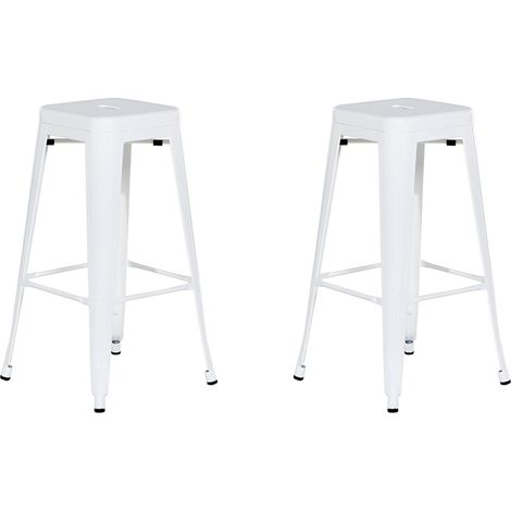 Conjunto de 2 taburetes de acero blanco 76 cm industrial interior baño cocina sala de estar exterior jardín Cabrillo
