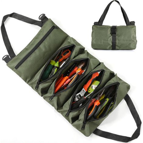 CCYKXA Roll-Up Canvas Tool Bag, Portable Multifunctional Tool Kit, Tool Bag, for Backseat and Hanging Tool Holder, Rolling Tool Bag, Empty Tool Kit (1/5)